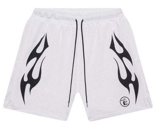 Hellstar sports flame shorts(white)